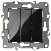 12-1107-06 ЭРА Выключатель тройной, 10АХ-250В, IP20, Эра12, чёрный (10/100/3200)