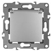 Розетка ЭРА Серия 12 12-2103-03 с заземлением 2P+E Schuko со шторками с крышкой 16A-250В IP20 алюминий