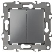 12-1104-12 ЭРА Выключатель двойной, 10АХ-250В, IP20, Эра12, графит (10/100/2500)