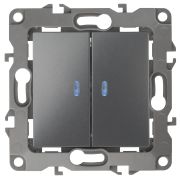 Выключатель ЭРА Серия 12 12-1105-12 двойной с подсветкой 10АХ-250В IP20 Эра12 графит
