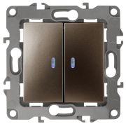Выключатель ЭРА Серия 12 12-1105-13 двойной с подсветкой 10АХ-250В IP20 Эра12 бронза