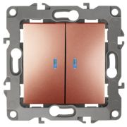 Выключатель ЭРА Серия 12 12-1105-14 двойной с подсветкой 10АХ-250В IP20 Эра12 медь