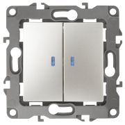 Выключатель ЭРА Серия 12 12-1105-15 двойной с подсветкой 10АХ-250В IP20 перламутр