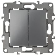 12-1004-12 ЭРА Выключатель двойной, 10АХ-250В, IP20, без м.лапок, Эра12, графит (10/100/2500)