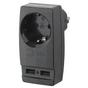 SP-1e-USB-B ЭРА Адаптер «Polynom» 1гн 220V + 2xUSB 2100mA, c заземл, (черный) (10/60/1440)