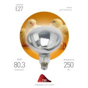 Инфракрасная лампа ЭРА ИКЗ 220-250 R127 для обогрева животных 220-250 Вт Е27