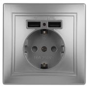 1-410-03 Intro Розетка+USB, IP20, СУ, Plano, алюминий (10/100/2400)