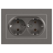 Розетка Intro Accent 6-205-09 двойная 2X2P+E Schuko, 16А-250В, IP20, СУ, AL/CU, титан