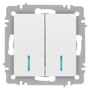Выключатель Intro Accent 6-105-01М двойной с подсветкой, 10А-250В, IP20, СУ, AL/CU, белый матовый