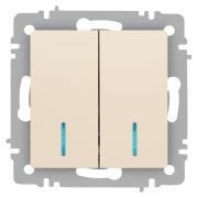 Выключатель Intro Accent 6-105-02 двойной с подсветкой, 10А-250В, IP20, СУ, AL/CU, слоновая кость
