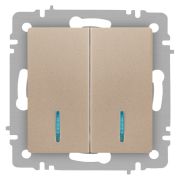 Выключатель Intro Accent 6-105-04 двойной с подсветкой, 10А-250В, IP20, СУ, AL/CU, шампань