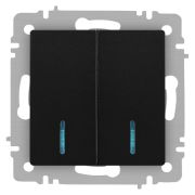 Выключатель Intro Accent 6-105-05 двойной с подсветкой, 10А-250В, IP20, СУ, AL/CU, антрацит