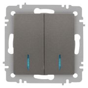 Выключатель Intro Accent 6-105-09 двойной с подсветкой, 10А-250В, IP20, СУ, AL/CU, титан
