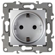 12-2102-03  ЭРА Розетка 2P+E Schuko со шторками, 16АХ-250В, Эра12, алюминий /10***