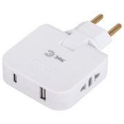 Разветвитель электрический ЭРА SPF-2-FL-USBC поворотный на 2 розетки + 2USB A+C 10А белый