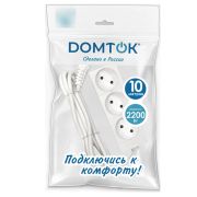 Удлинитель бытовой «DOMTOK» 3 гнезда, ПВС 2*1, 2,2кВт, б/з.10м арт. 2350 1/25