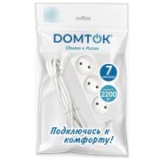 Удлинитель бытовой «DOMTOK» 3 гнезда, ПВС 2*1, 2,2кВт, б/з 7м арт. 2353 1/30