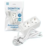 Удлинитель бытовой «DOMTOK» 2 гнезда, ПВС 3*1, 3,5кВт, с/з 1,5м арт. 2384 1/50