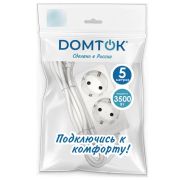 Удлинитель бытовой «DOMTOK» 2 гнезда, ПВС 3*1, 3,5кВт, с/з 5м арт. 2387 1/30