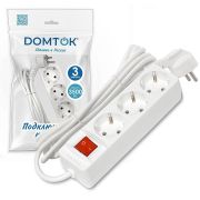 Удлинитель бытовой «DOMTOK» 3 гнезда, ПВС 3*1, 3,5кВт, с/з, выкл. 3м арт. 2381 1/45