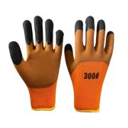 Акриловые перчатки (оранж) с двойным рифленым латексным покрытием пальцев (коричн/черн) 1/10/480