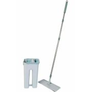 Швабра с отжимом, телескоп. ручка 130см, с двухкамерным ведром 12л, 2 насадки в комплекте, серое, №1