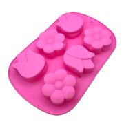 Силиконовая форма для выпечки кексов розовая, 6в1 цветы 26*17*3 см