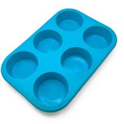 Силиконовая форма для выпечки кексов и мафинов 6 ячеек голубая 26*18*3,5 см
