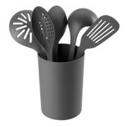 Набор кухонных принадлежностей 6 предметов, с подставкой стакан, цвет серый