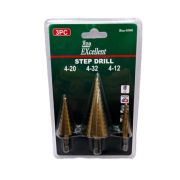 Сверло ступенчатое (набор 3 шт) Ø 4-20мм,4-32мм,4-12мм быстрорежущая сталь ЯВА-0300  1/25